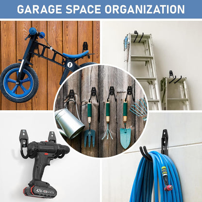 Skiennix Heavy Duty Garage Hooks - Anti-Slip Wall Mount Storage for Bikes, Hoses & Tools | 30 Pack Black