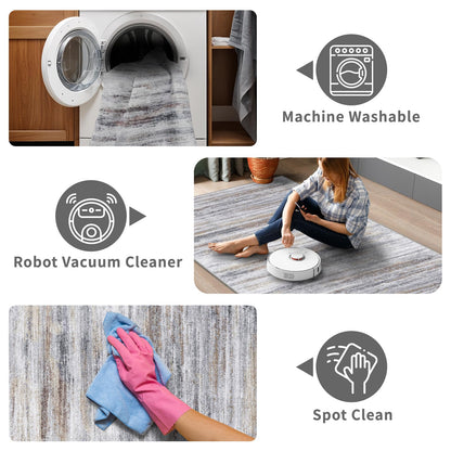 Washable Kitchen Runner Rug for Family: Easy-to-Clean Runners for Hallway Entryway Bedroom - Stain and Water Resistant Rugs with Non-Slip Backing - Soft Low-Pile Carpet 2x6 Beige Grey