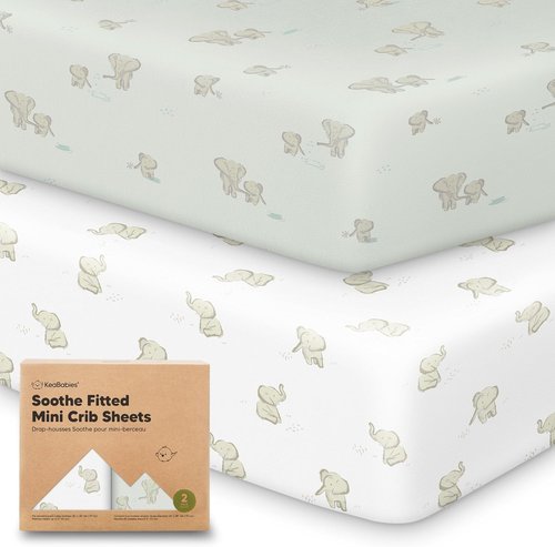 Elly Mini Crib Sheets - 2-Pack Fitted Organic Cotton Playard Bedding, Soft & Breathable 38x26
