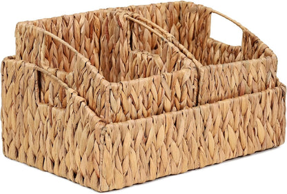 Ollieroo Rattan Storage Baskets - Handwoven Wicker Bins with Handles for Home Organization | Natural Finish