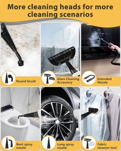 Steam Cleaner, Pressurized Handheld Steam Cleaner for Home with 12pcs Accessories & Safety Lock, Multi-Surface Powerful Natural Steamer for Deep Cleaning Grout, Kitchen, Bathroom, Car, Windows, White