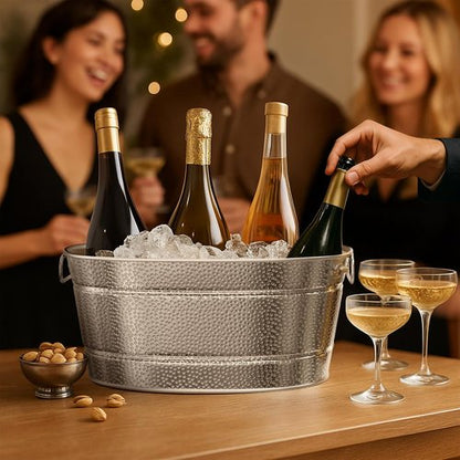 2 Pack Galvanized Tub with Handles - Beverage Tub with 2 Ice Scoops, 3 Gallon Ice Bucket for Parties, Metal Drink Buckets for Parties for Champagne Cocktails Wine Cooling for Mimosa Bar Supplies