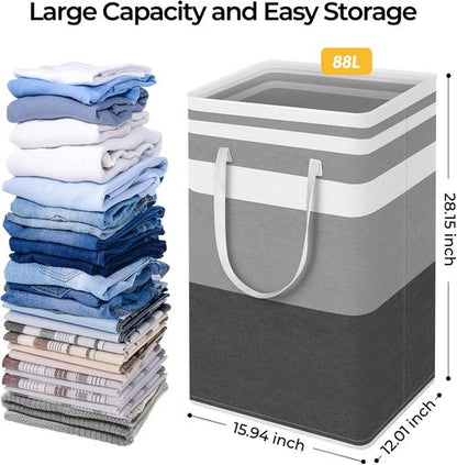 HomeHacks Large Waterproof Laundry Baskets - Collapsible Hampers with Reinforced Handles | Grey & Blue, 88L Each