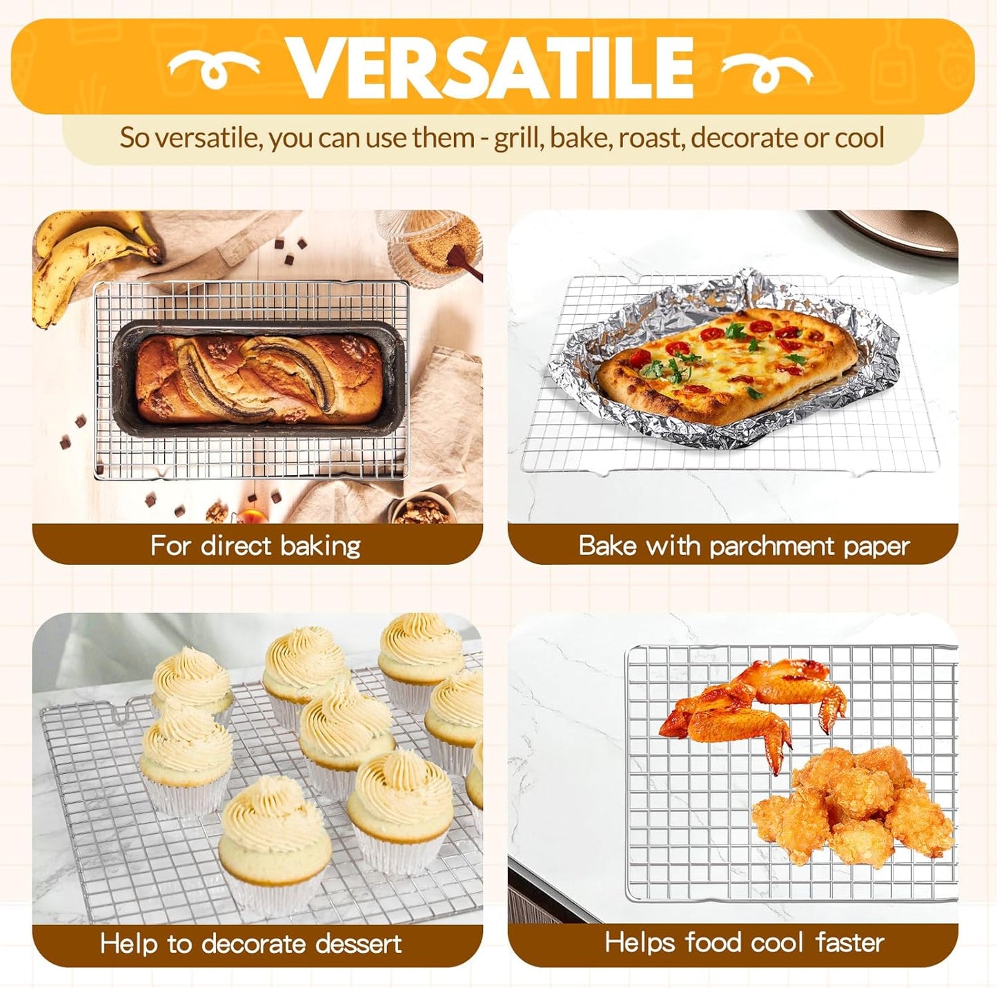Skiennix Cooling Racks - 2 PCS Stainless Steel Baking Racks | 15x10 Inches, Oven Safe Design