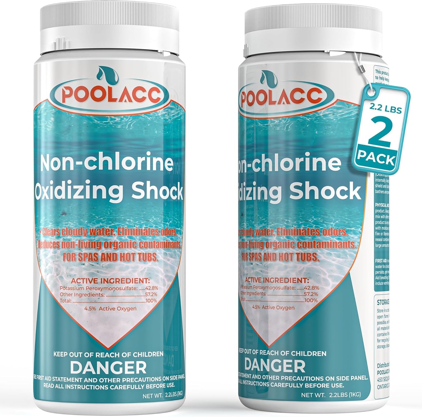 Non-Chlorine Spa Shock Oxidizer Cleaner by Spa Essentials - 2.2 LB 2 Pack for Quick Dissolving, Chlorine-Free Water Care