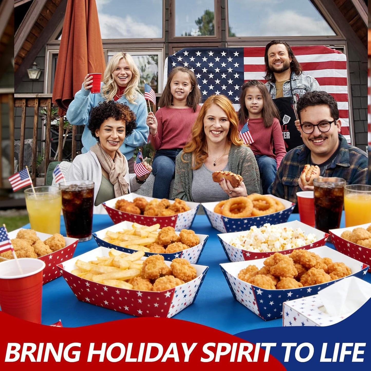 Red, White & Blue Star Food Trays by [Brand Name] - 30 Pack Disposable Paper Serving Boats for Snacks & Parties