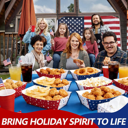 Red, White & Blue Star Food Trays by [Brand Name] - 30 Pack Disposable Paper Serving Boats for Snacks & Parties