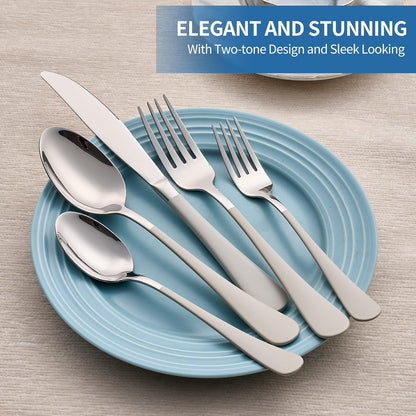 Skiennix 20-Piece Off White Silverware Set - Modern 18/0 Stainless Steel Flatware for 4 | Dishwasher Safe