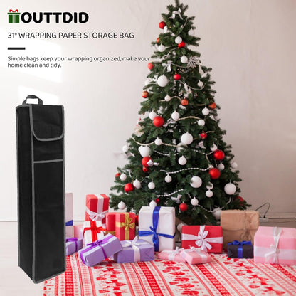 OUTTDID Wrapping Paper Storage Bag - Gift Organizer for 9 Standard Rolls | Black with Pocket for Crafts