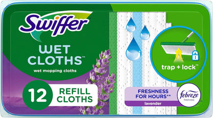 Swiffer Sweep + Mop Wet Pads Refill - All-Purpose Floor Cleaner for Dirt & Dust | Lavender, 12ct