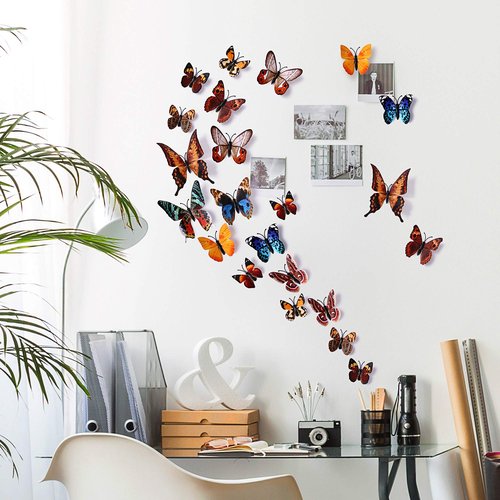 24pcs 3D Vivid Special Man-Made Lively Butterfly Wall Stickers Removable Butterflies Wall Decals 3D Nursery Art Decor for Kids Girls Bedroom Living Room Classroom Party Decoration Brown