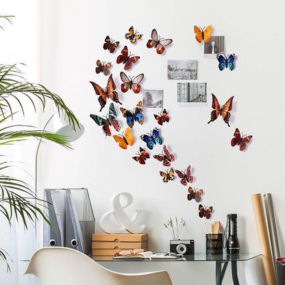 24pcs 3D Vivid Special Man-Made Lively Butterfly Wall Stickers Removable Butterflies Wall Decals 3D Nursery Art Decor for Kids Girls Bedroom Living Room Classroom Party Decoration Brown