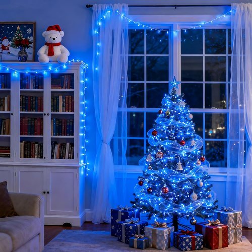 JMEXSUSS 100 LED Blue Christmas Lights - 33ft Clear Wire Fairy String Lights with 8 Modes for Indoor/Outdoor Use