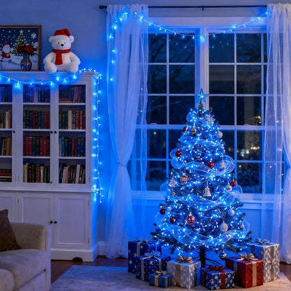 JMEXSUSS 100 LED Blue Christmas Lights - 33ft Clear Wire Fairy String Lights with 8 Modes for Indoor/Outdoor Use