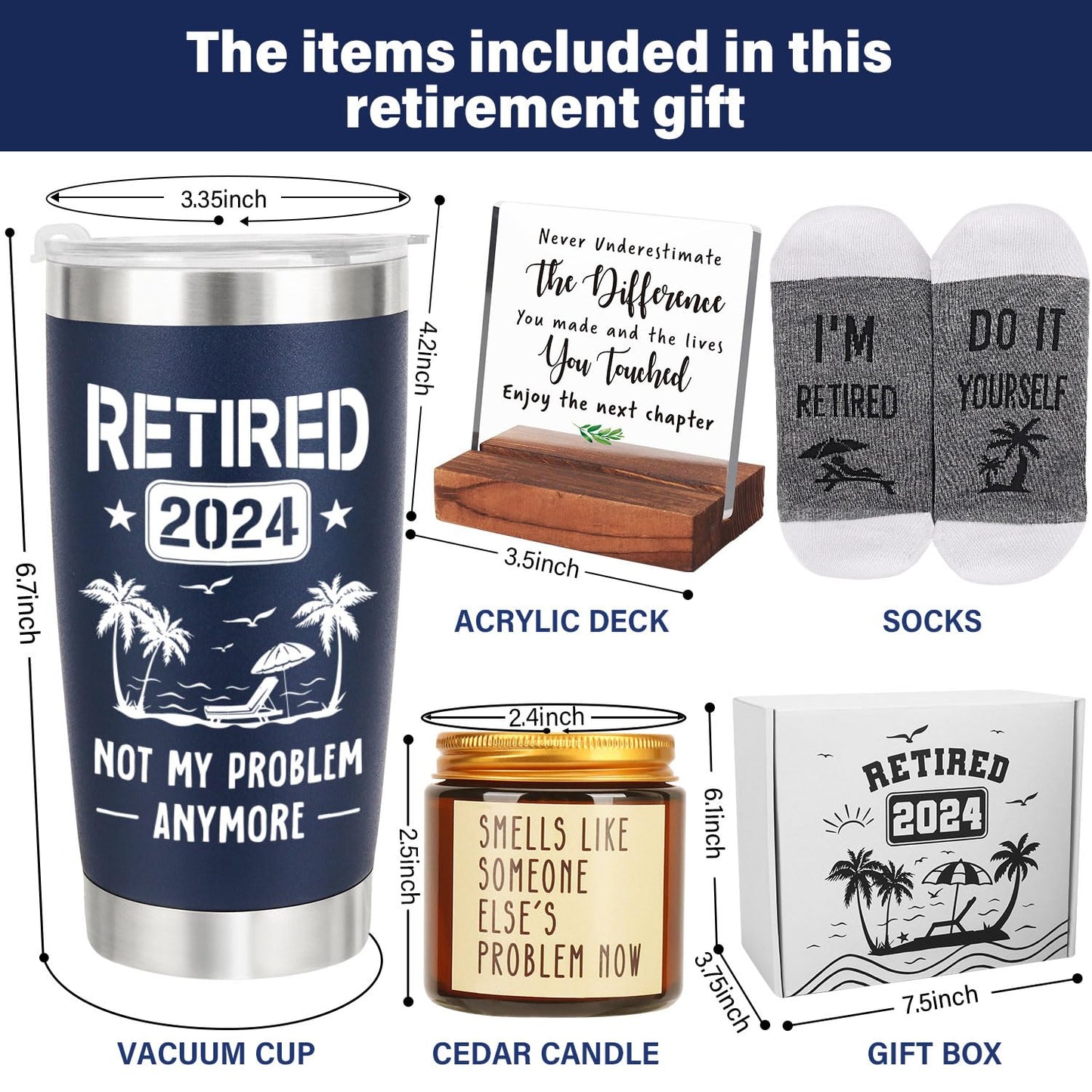 Retirement Gifts for Men 2024, Funny Happy Retirement Party Decoration Gifts for Men, Retired Goodbye Gifts for Coworker Boss Teacher, Men Retirement Tumbler Cup Socks Candle Decoration Sign Gifts Set