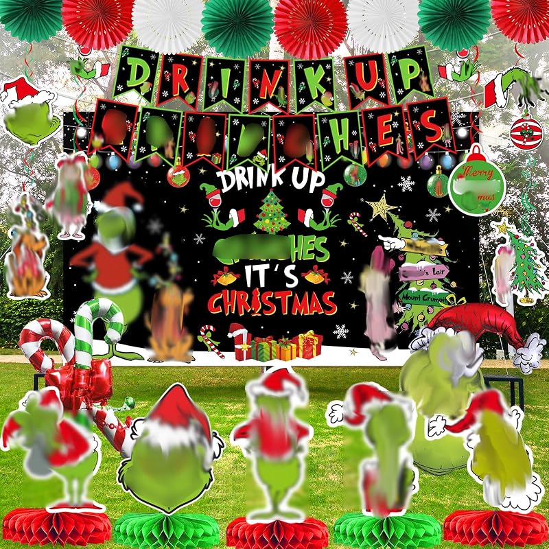 Green Drink Up Christmas Banner Backdrop Set – Naughty Friendsmas Decor