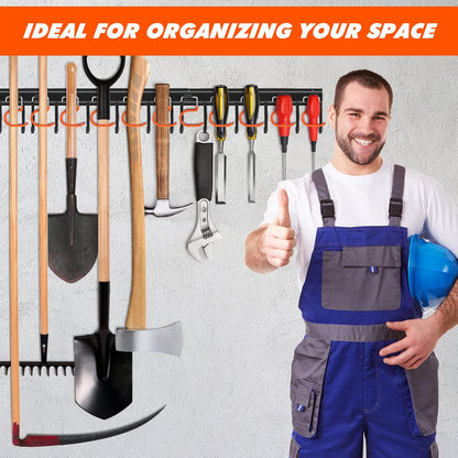 TVKB 17" All Metal Garden Tool Organizer - Adjustable Wall Mount Storage with Heavy-Duty Hooks