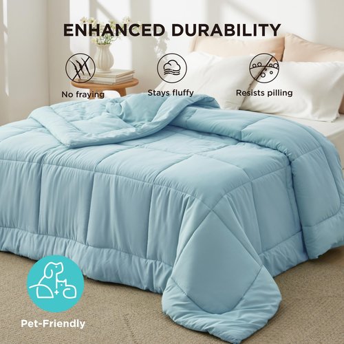Bedsure Comforter Duvet Insert - Quilted Comforters Cal King Size, All Season Duvet, GentleSoft Down Alternative Bedding, with 8 Tabs, Gifts for Women/Men, Light Spa Blue, California King 96x102Inche
