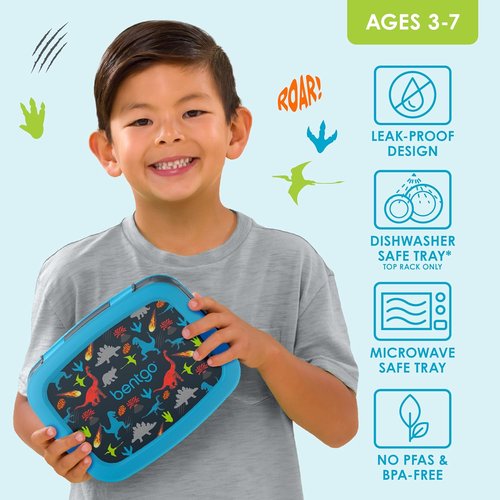 Bentgo Kids Prints Bento-Style Lunch Box - Leak-Proof, 5 Compartments, Durable & Dishwasher Safe (Dinosaur)