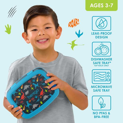 Bentgo Kids Prints Bento-Style Lunch Box - Leak-Proof, 5 Compartments, Durable & Dishwasher Safe (Dinosaur)