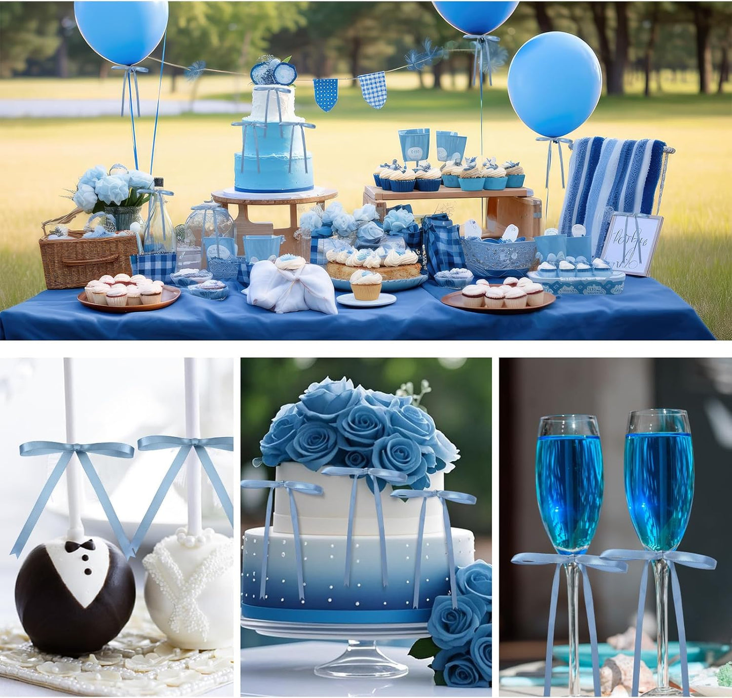 Riceshoot Satin Ribbon Bows - 50 Pcs Dusty Blue 5x7 Inch Twist Ties for Gift Wrapping & Decor