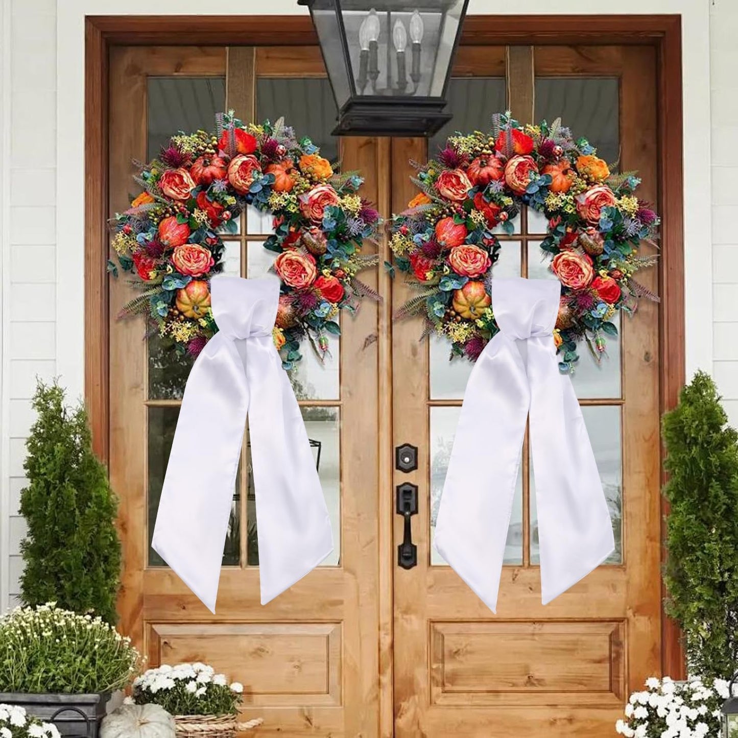 Skiennix Wreath Sash - Blank White for Monogram Embroidery | 5'' W x 54'' L | Front Door Decor (2 Pack)