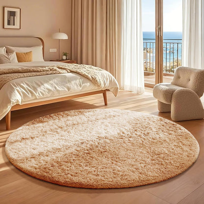 Ophanie Round Rug - 4Ft Beige Circle Area Rug | Fluffy Plush Shaggy Carpet for Kids' Rooms