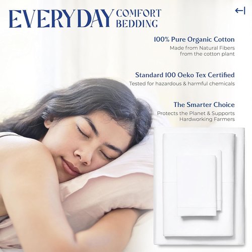 Mayfair Linen King Size Organic Cotton Sheets - 4 PC Soft & Cooling White Percale Set | GOTS Certified, 16" Deep Pocket