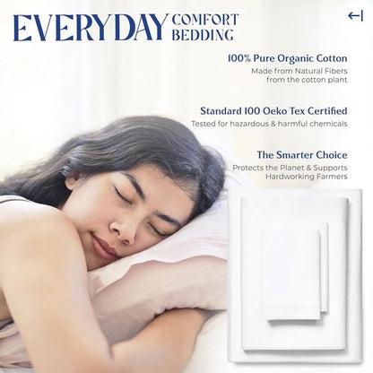 Mayfair Linen King Size Organic Cotton Sheets - 4 PC Soft & Cooling White Percale Set | GOTS Certified, 16" Deep Pocket
