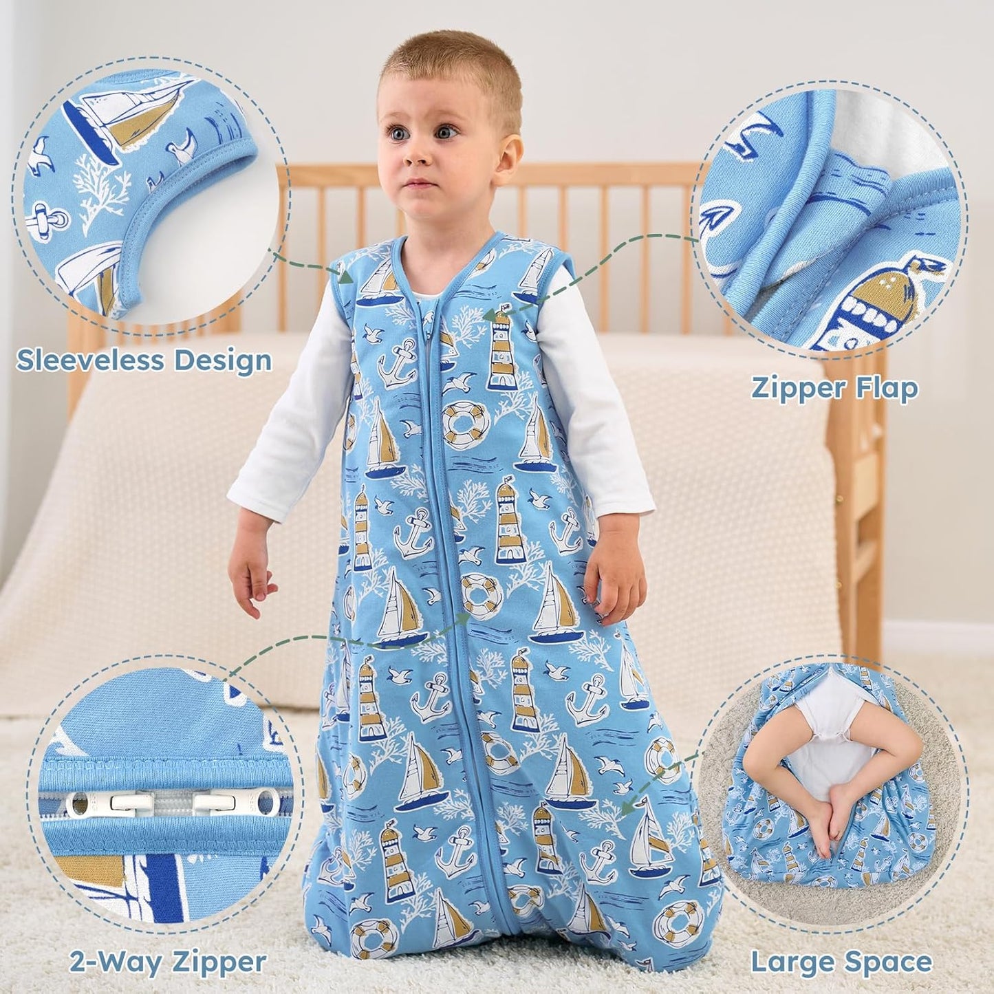 Yoofoss Baby Sleep Sack - 1.5 Tog Wearable Blanket for Infants 0-6 Months | Soft Organic Cotton, 2-Way Zipper