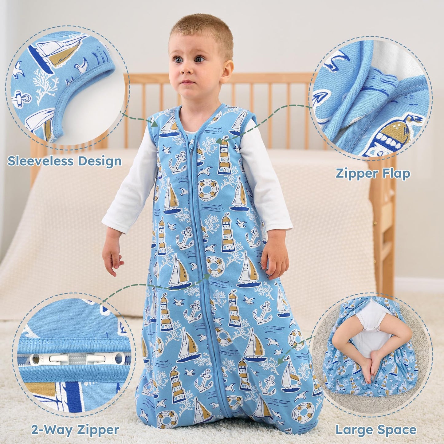 Yoofoss Baby Sleep Sack 12-18 Months, 1.5 Tog Baby Wearable Blanket with 2-Way Zipper, 100% Cotton Organic Fabric Winter Infant Sleeping Sack, Warm Soft Comfy