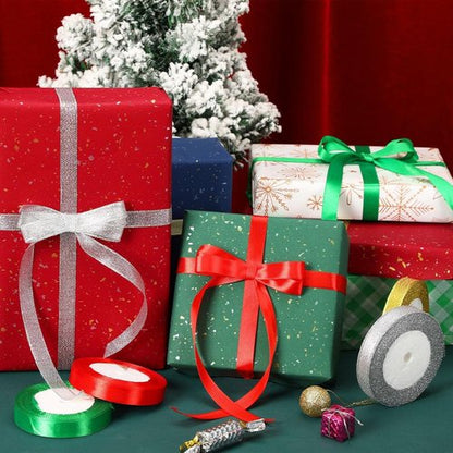 DECYOOL Christmas Ribbons - 4 Rolls of 100 Yards Metallic Glitter Satin | 10mm Wide for Gift Wrapping & Decoration