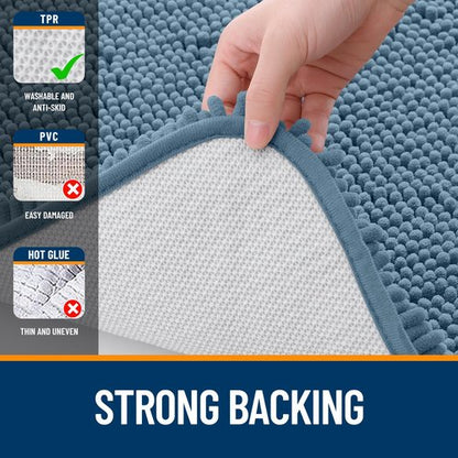 OLANLY Bathroom Rugs 36x24, Extra Soft Absorbent Chenille Bath Rugs, Rubber Backing Quick Dry, Machine Washable Bath Mats for Bathroom Floor, Tub and Shower, Home Decor Accessories, Airy Blue