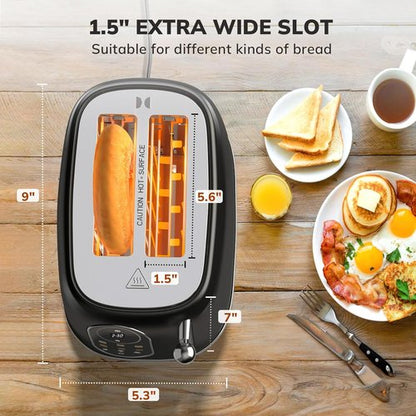 Keenstone Smart Touch Screen Toaster - 2 Slice Retro Stainless Steel with 6 Browning Levels | Black