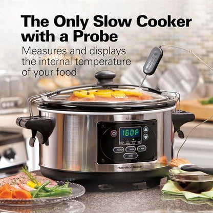 Hamilton Beach 6 Quart Digital Programmable Slow Cooker - Lid Lock, Temperature Probe, Stainless Steel