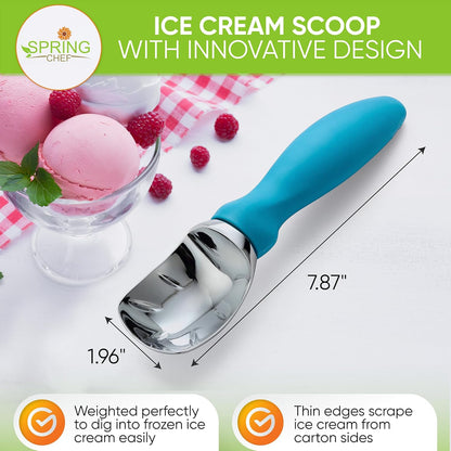 Spring Chef Heavy Duty Ice Cream Scoop - Comfortable Handle, Dishwasher Safe - 2 Pack - Teal