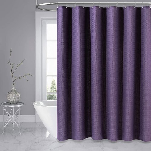 Dynamene Extra Long Shower Curtain,96 Inch Long Waffle Weave Heavy Duty Thick Fabric Bathroom Shower Curtain, Neutral Weighted Hotel Bath Curtain Set with 12 Plastic Hooks,72x96,Purple