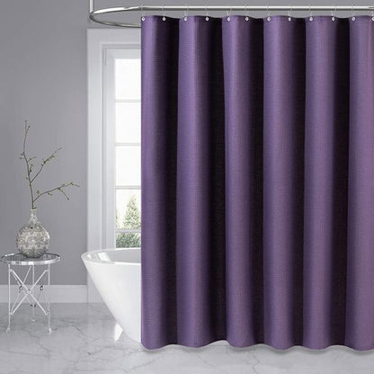 Dynamene Extra Long Shower Curtain,96 Inch Long Waffle Weave Heavy Duty Thick Fabric Bathroom Shower Curtain, Neutral Weighted Hotel Bath Curtain Set with 12 Plastic Hooks,72x96,Purple