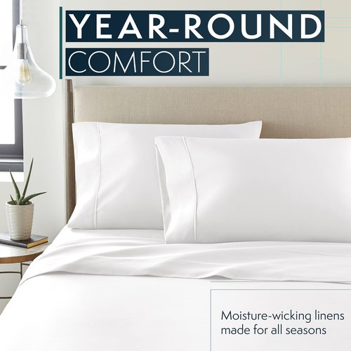 HC COLLECTION Bed Sheets Set King with 2 Pillowcases, Hotel Luxury Platinum 1800 Series Brushed Microfiber Sheet w/Deep Pocket, Ultra Soft Lightweight 4 Pcs Linen Bedding for Hot Sleepers, White