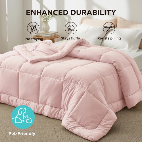 Bedsure Comforter Duvet Insert - Quilted Comforters Full Size, All Season Duvet, GentleSoft Down Alternative Bedding Blanket, with 8 Tabs, Gifts for Women/Men, Pink, Full 86 x 82 Inches