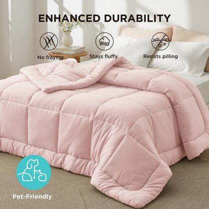 Bedsure Comforter Duvet Insert - Quilted Comforters Full Size, All Season Duvet, GentleSoft Down Alternative Bedding Blanket, with 8 Tabs, Gifts for Women/Men, Pink, Full 86 x 82 Inches