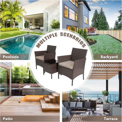 Skiennix 3-Piece Outdoor Wicker Bistro Set - Stylish Patio Furniture with 2 Cushioned Chairs & Coffee Table