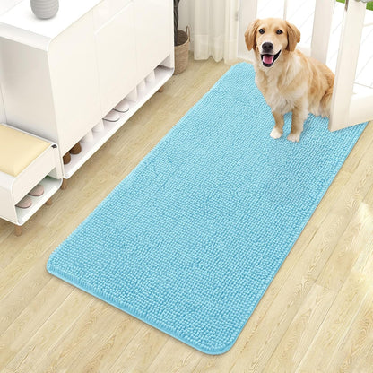 OLANLY Dog Door Mat - Absorbent Non-Slip Mud Mat for Indoor Use | 44x24 Inches, Quick Dry Chenille, Blue