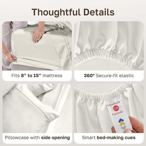 California Design Den Twin Sheet Set - 100% Soft Cotton, 400 Thread Count, Silky Sateen - Ivory