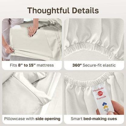 California Design Den Twin Sheet Set - 100% Soft Cotton, 400 Thread Count, Silky Sateen - Ivory