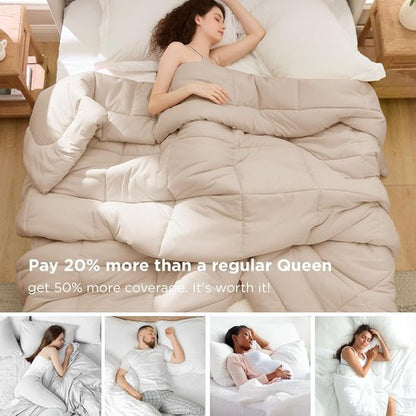 Bedsure Comforter Duvet Insert - Oversized Queen Size, All-Season Down Alternative Bedding, Beige 98 x 98 Inches