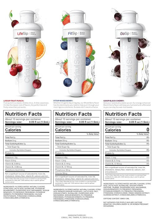 Cirkul 22oz BPA-Free Water Bottle Starter Kit - Blue Lid & 3 Flavor Cartridges (Fruit Punch, Mixed Berry, Black Cherry)