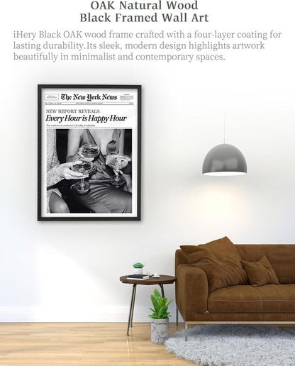 iHery Premium Framed Wall Art - 16x20in Natural Black Oak | Retro Aesthetic Canvas Decor for Dorm & Living Room