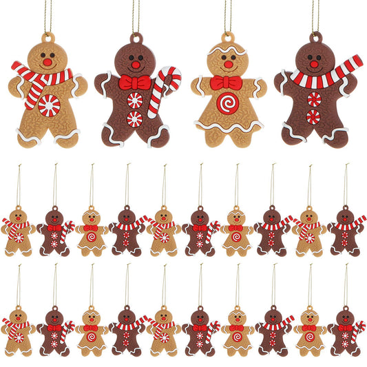 WILLBOND 24 Pieces Gingerbread Christmas Ornament Christmas Gingerbread Man Decoration Gingerbread Man Hanging Christmas Ornament for Christmas Tree Decor, 4 Styles