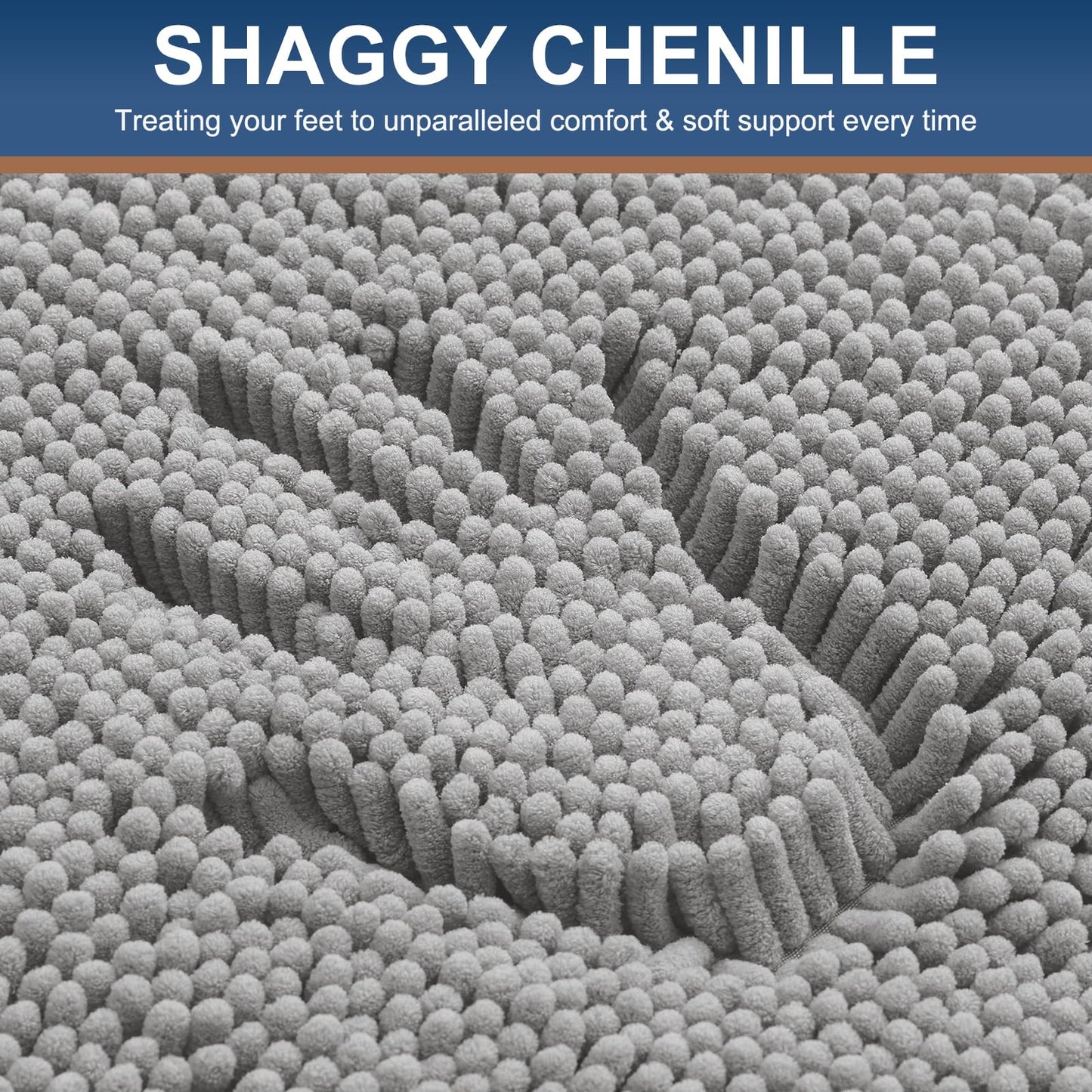 Smiry Bathroom Rugs Sets 2 Piece, Soft Absorbent Chenille Machine Washable Non Slip Shaggy Bath Rug Set for Tub, Shower, and Floor (30x20+24x16, Light Grey)
